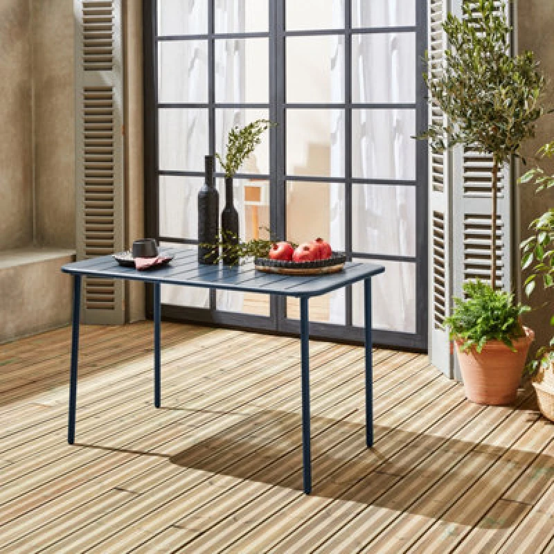Image of Sweeek - 4-Seater Rectangular Steel Garden Table Amelia 120Cm Marine Blue 120X70X72.5 Cm