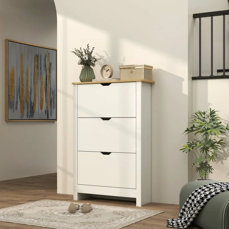 Image of HOMCOM HOMCOM Shoe Storage Cabinet 6 Shelves 3 Drawers Modern Unit in White White One Size Unisex 5063603022089