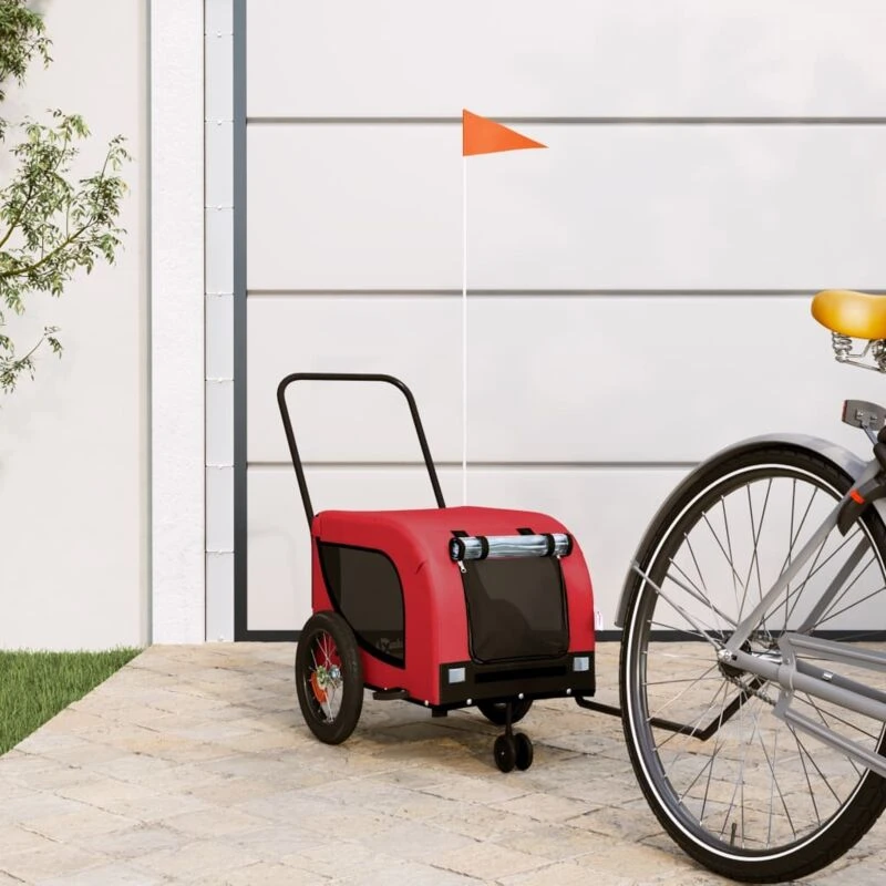 Image of vidaXL Pet Bike Trailer Red and Black Oxford Fabric and Iron, Red 94013