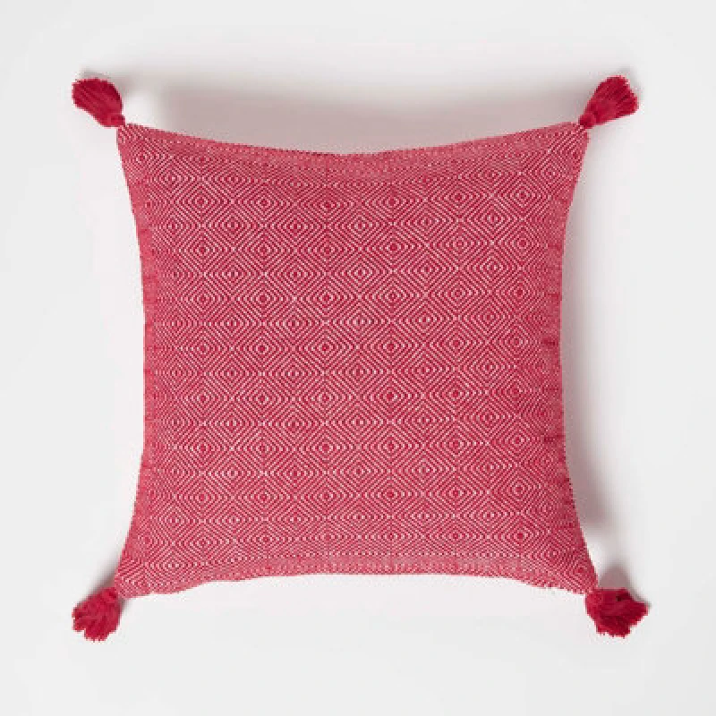 Image of Homescapes Porto Handwoven Red Geometric Kilim Cushion Red unisex