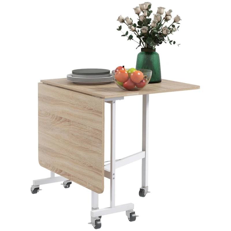 Image of HOMCOM Drop Leaf Table w/ Wheels Folding Dining Table For Small Spaces, Nature 83A-049V80AK