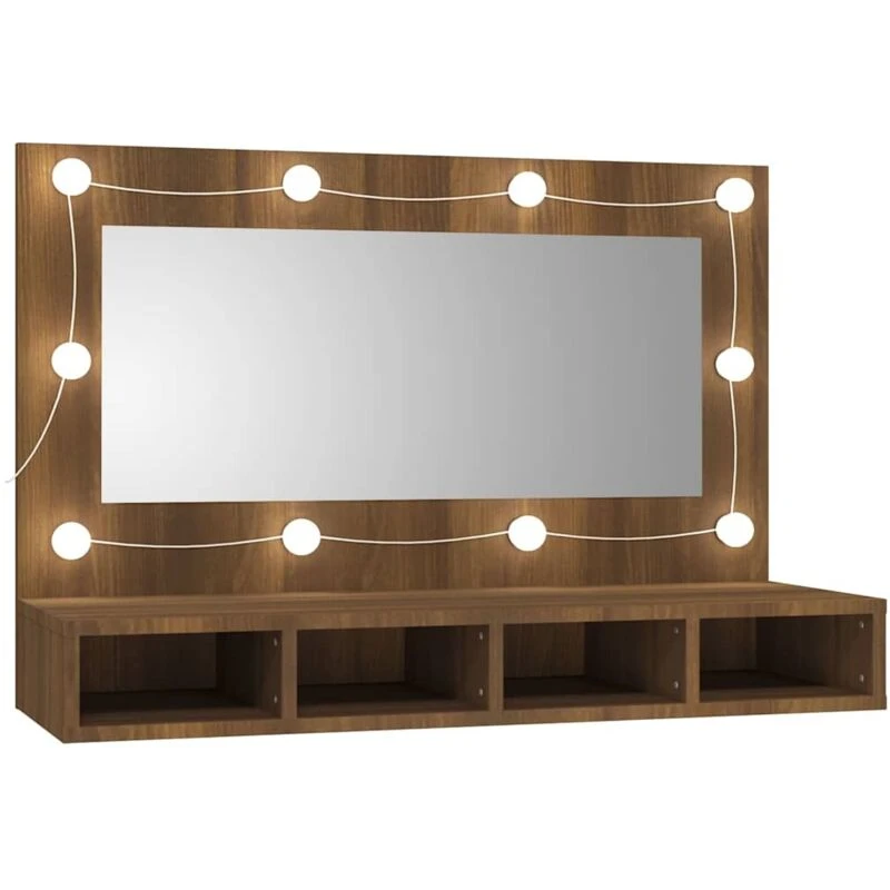 Image of vidaXL Mirror Cabinet with LED Brown Oak 90x31.5x62 cm, Brown 820459