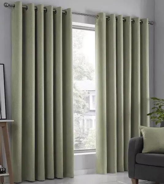 image of Fusion Strata Woven Eyelet Lined Curtains, Green, 66 x 54" - Fusion SR5GN66546UPU