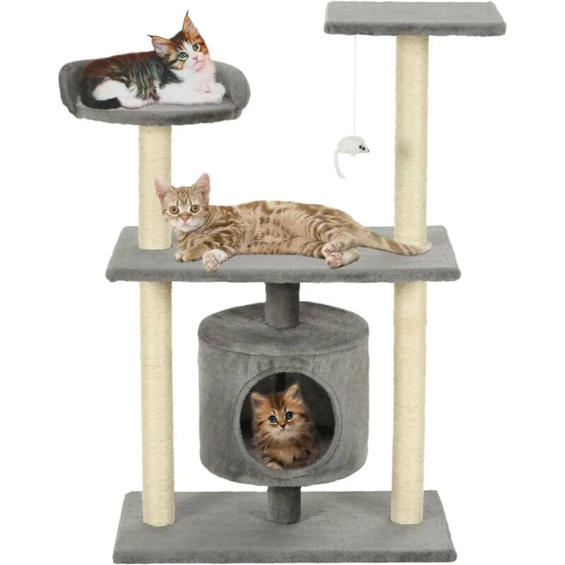 Image of vidaXL Cat Tree with Sisal Scratching Posts 95cm Grey Kitten Playhouse Tower