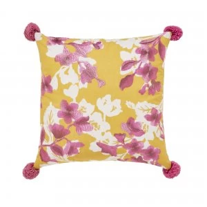 image of Helena Springfield Mustard Polyester and Cotton 'Bouvardia' Cushion - Cushion