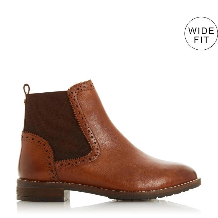 Image of Dune Tan Leather 'Wf Quant' Wide Fit Ankle Boots - 3