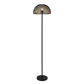 Image of 1 Light Double Layered Mesh Floor Lamp - Black Outer With Gold Inner
