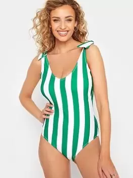 image of Long Tall Sally Green Stripe Swimsuit, Green, Size 12, Women