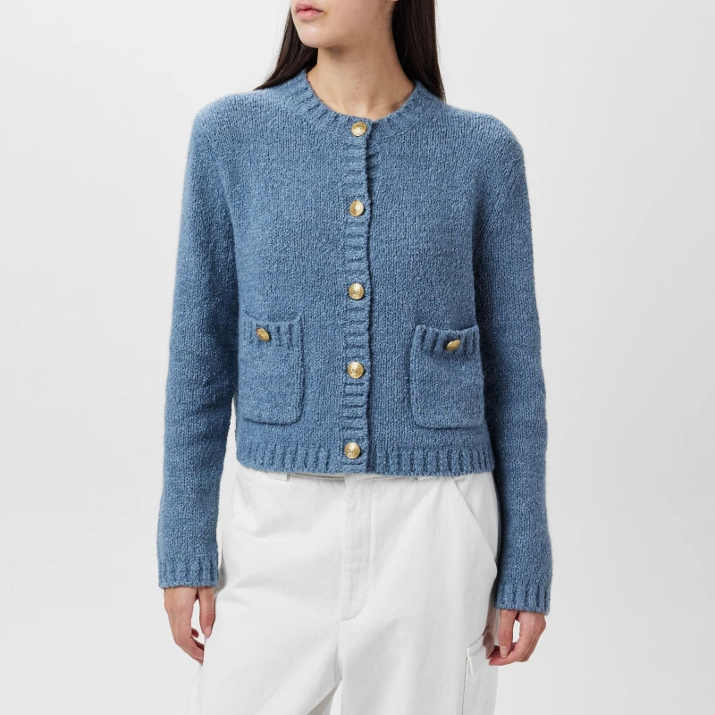 Image of Tommy Hilfiger TEXTURED GOLD BUTTON LADY JACKET - Blue Blue 8
