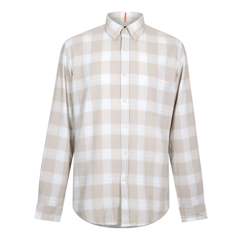 Image of Boss Mens Check Shirt, Eye-Catching Print Light Beige male S