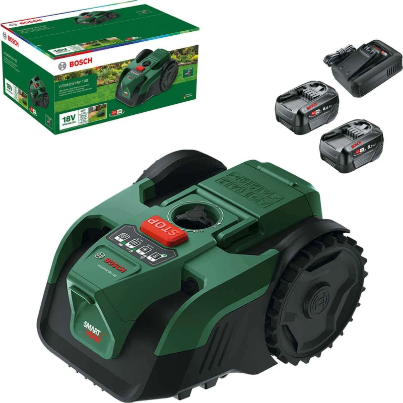 Image of Bosch VISIMOW 18V-100 P4A 18v Cordless Camera Robotic Lawnmower 155mm 2 x 6ah Li-ion Battery Charger VISIMOW18V-100