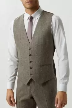 Image of Mens Neutral Basketweave Tweed Waistcoat