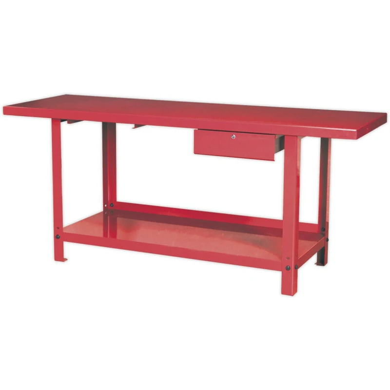 Image of Loops 2m x 0.65m Steel Workbench & Locked Draw - Bottom Shelf Storage - Work Station Metallics