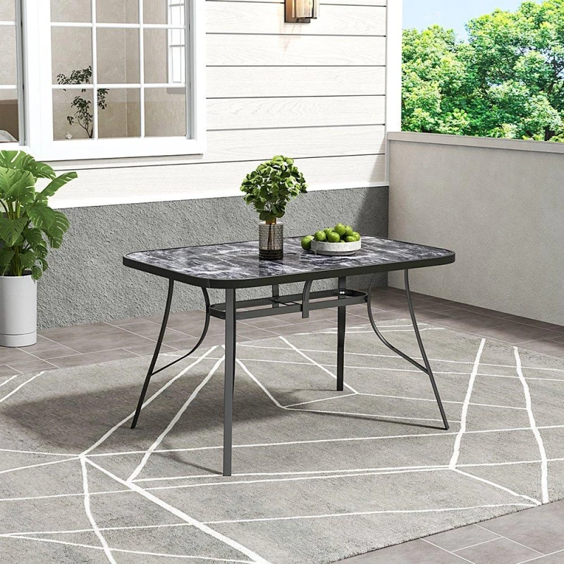 Image of Breeins Rectangle Garden Tempered Glass Marble Table - Black L