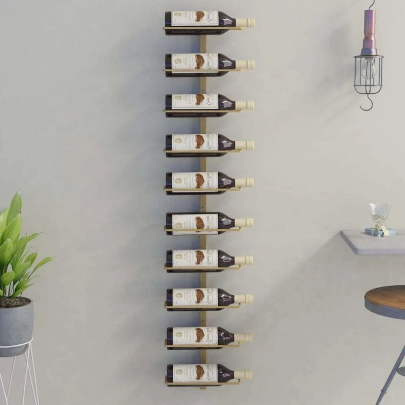 Image of VIDAXL Wall-mounted Wine Rack for 10 Bottles Gold Metal Vidaxl 8720286827192