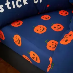 Image of Catherine Lansfield Kids Halloween Pumpkin 10" Deep Fitted Sheet, Blue, Double