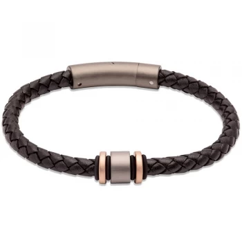 image of Unique Black Braided Leather & Gunmetal Steel Clasp 21cm Bracelet...