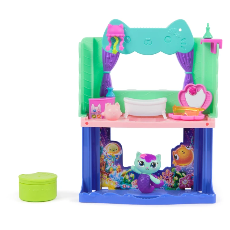 Image of Gabby's Dollhouse: Der Film - Portal Raum Spa-tastisches Badezimmer von Meerkatzchen 10-teiliges Spielset mit Katzenfigur & Zubehor fur Kinder ab 3