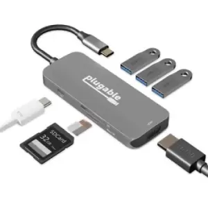 Image of Plugable Technologies USB C Hub Multiport Adapter 7-in-1 Hub 87W Charging