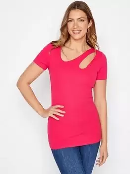 Image of Long Tall Sally Pink Cut Out Detail Tee, Pink, Size 12, Women