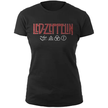 Image of Led Zeppelin - Logo & Symbols Womens Large T-Shirt - Black