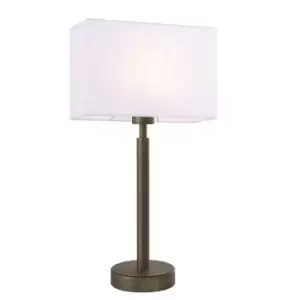 Image of Table Lamp Antique Bronze Plate & Vintage White Fabric 60W E27 GLS e10654