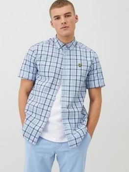 Image of Lyle & Scott Short Sleeved Check Shirt - Light Blue