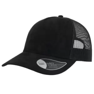 Image of Atlantis Rapper Faux Suede 5 Panel Trucker Cap (One Size) (Black)