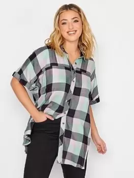 image of Yours Short Sleeve Check Shirt - Green, Size 16, Women