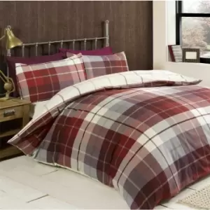 Image of Brushed Cotton Bedding Tartan Duvet Cover Set Warm Soft Quilt Cover Bed Set - Red