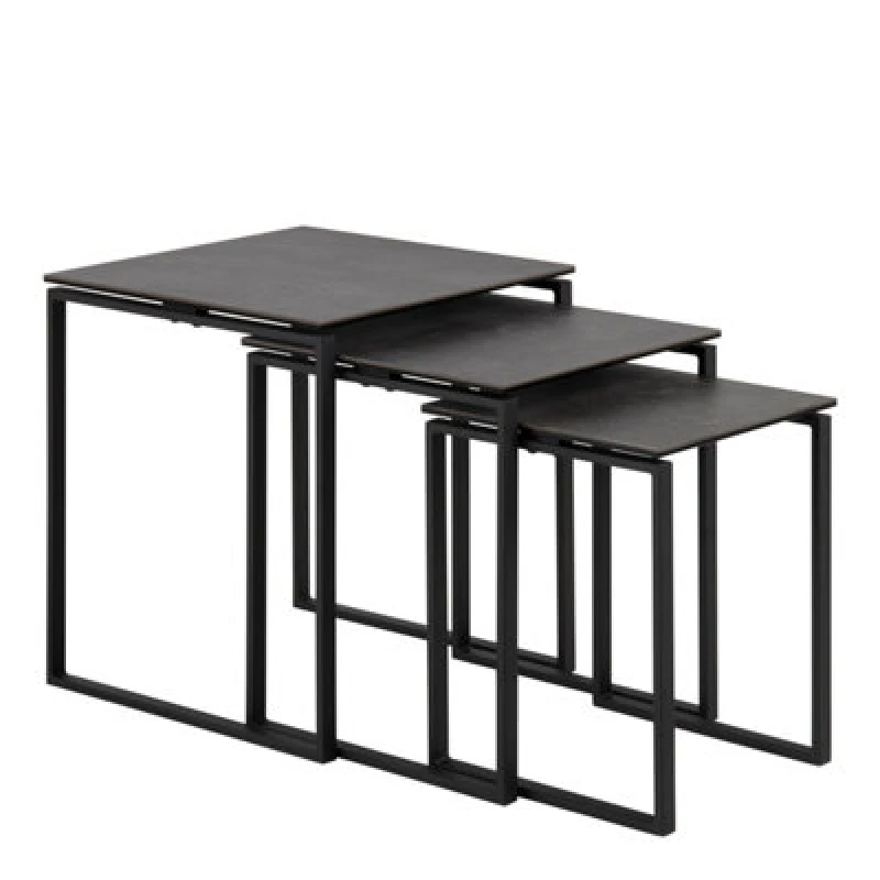 Image of Furniture To Go Katrine Ceramic Nest of Tables in Black Set of 3 Black Unisex