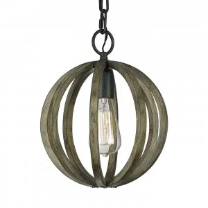 Image of 1 Light Spherical Cage Ceiling Mini Pendant Dark Wood, Antique iron, E27