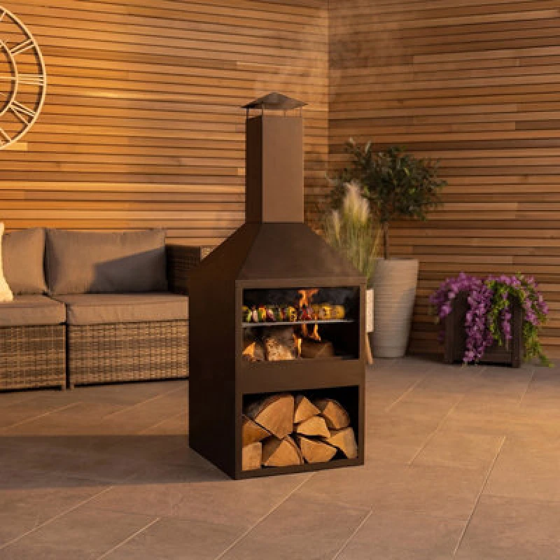 Image of Charles Bentley Black Powder Coated Steel 118cm BBQ & Chimenea Black One Size