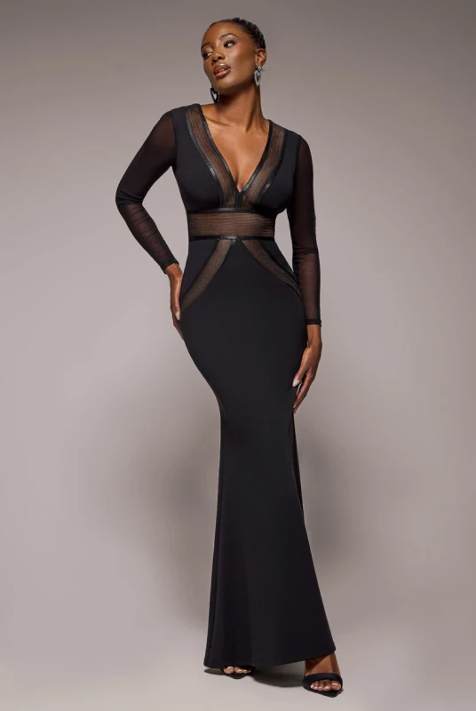 Image of Goddiva Womens Front Crossover Lurex Split Maxi Dress in Black Size: 16 Black Female 16