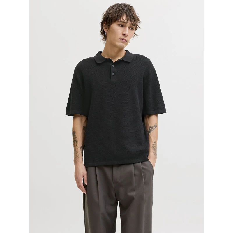 Image of jack & jones Relaxed Fit Short Sleeve Polo Shirt Black Cotton S