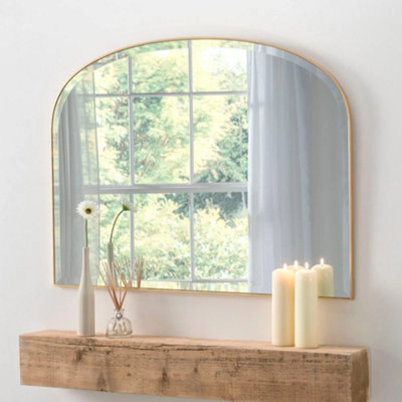 Image of Yearn Mirrors Yearn Mirrors Yearn Arched Mantle Mirror Gold 92cm(w) x 71cm(h) Gold One Size Unisex 0716053067685