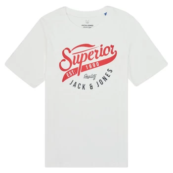 Image of Jack Jones JJELOGO TEE boys's Childrens T shirt in White - Sizes 11 years,13 years,15 years,16 years