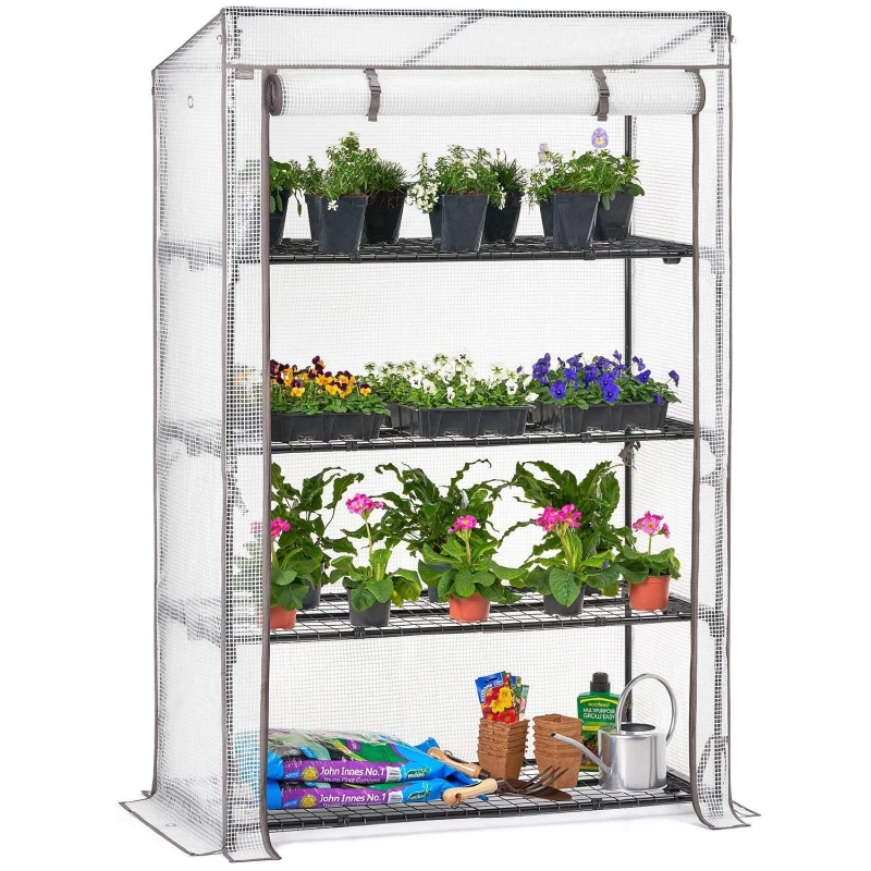 Image of Christow 4 Tier Greenhouse Large Growhouse PE Cover Plant Grow House Outdoor Garden Multi