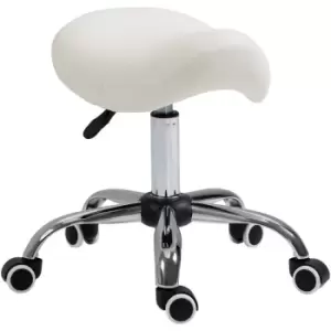 image of HOMCOM PU Leather Saddle Stool w/ Moulded Padded Seat Adjustable Height Cream - Cream