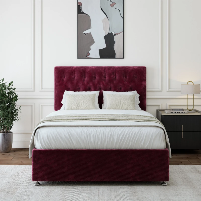 Image of Bedmaster Bedmaster Chenille 4 Drawer Divan Base And Button Headboard in Aubergine Size: Double Aubergine Double Unisex 9501176975372
