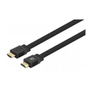 Image of Manhattan HDMI Cable with Ethernet (Flat) 4K@60Hz (Premium High Speed) 1m Male to Male Black 4K Ultra HD x 2k Fully Shielded Gold Plated Contacts Life