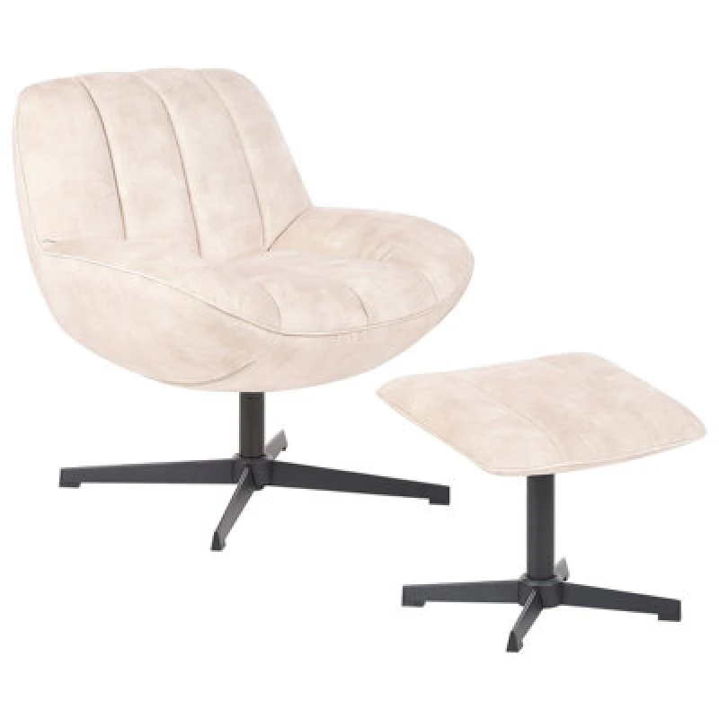 Image of Beliani Swivel Armchair Lia With Footstool Velvet Beige
