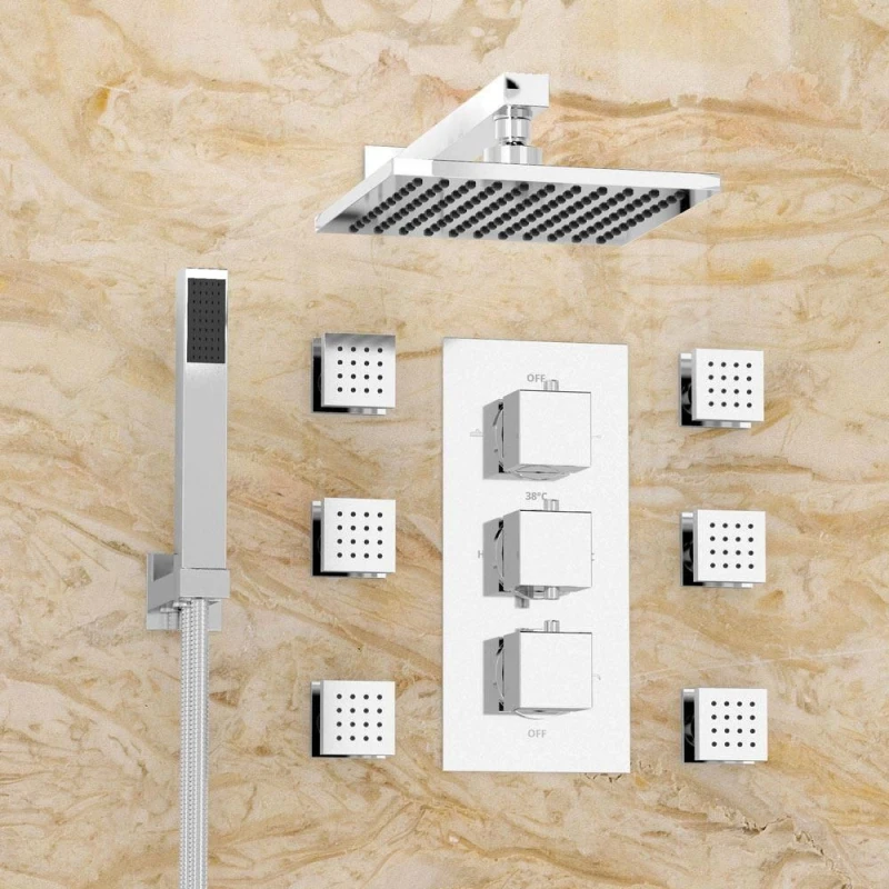 Image of Nes Home Lavvy Wall Mounted Square Concealed Valve 1/2" Hot & Cold Mixer Silver unisex
