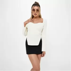 image of Missguided Rib Asymmetric Hem Top - Cream