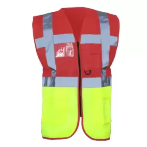 Image of Yoko Hi-Vis Premium Executive/Manager Waistcoat / Jacket (2XL) (Red/Hi Vis Yellow)