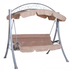 image of Outsunny 3-Person Swing Chair Patio Lounger Canopy Shelter Cushioned Seat Heavy Duty,Steel-Beige