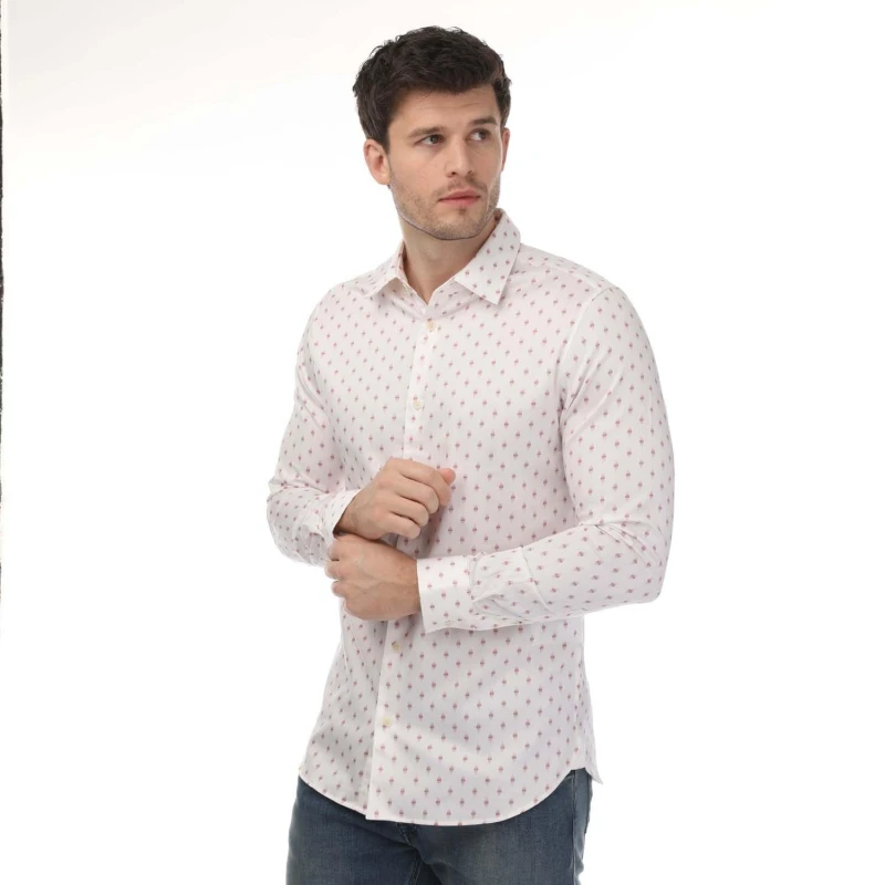 Image of Ted Baker Ardea Long Sleeve Geo Print Shirt - White White S