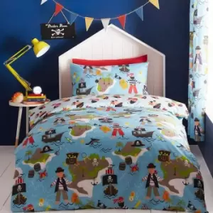 Image of Pirates Map Pirate Treasure Childrens Single Duvet Cover Set Reversible