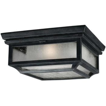 Image of Shepherd - 2 Light Bathroom Flush Mount Ceiling Light Dark Zinc IP44, E27 - Elstead