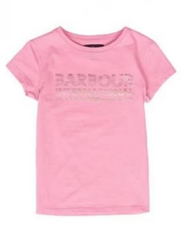 Image of Barbour International Girls Knockhill Metallic Logo T-Shirt - Pink, Size Age: 14-15 Years, Women